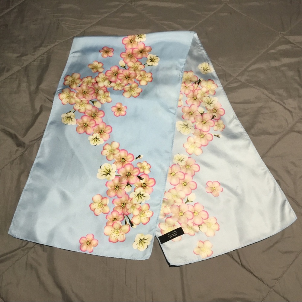 Cherry Blossom Light Blue Silk Scarf